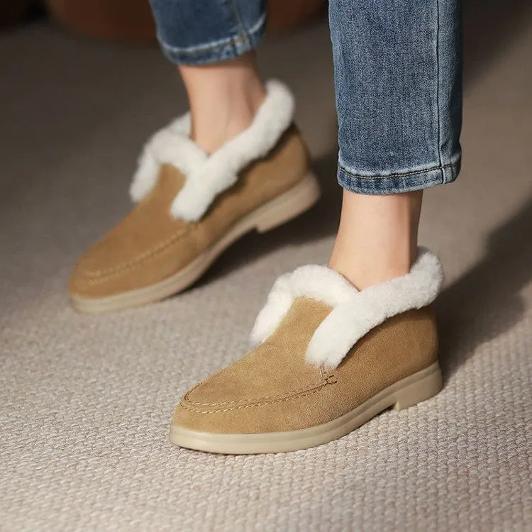 Casual Suede Slip On Fur Lining Ankle Boots
