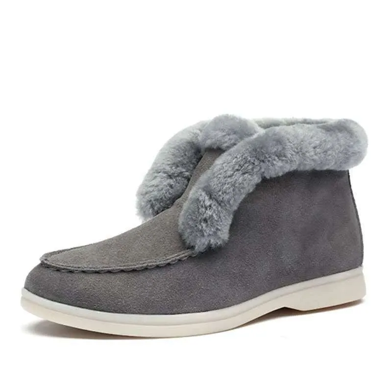 Casual Suede Slip On Fur Lining Ankle Boots