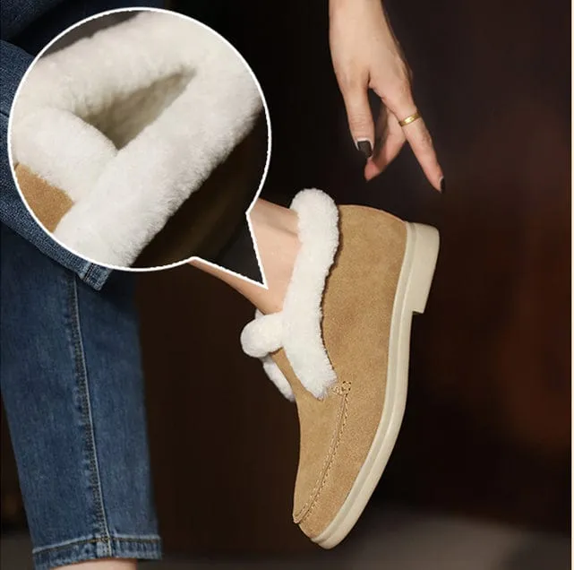Casual Suede Slip On Fur Lining Ankle Boots