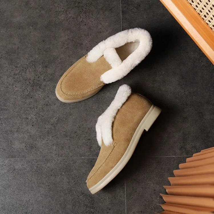 Casual Suede Slip On Fur Lining Ankle Boots