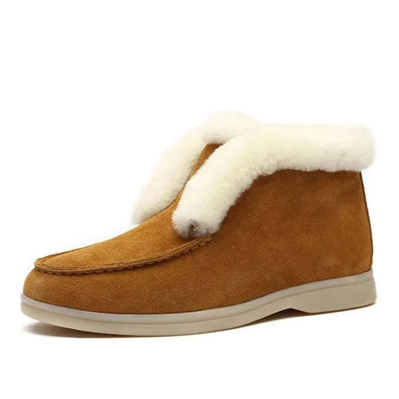 Casual Suede Slip On Fur Lining Ankle Boots