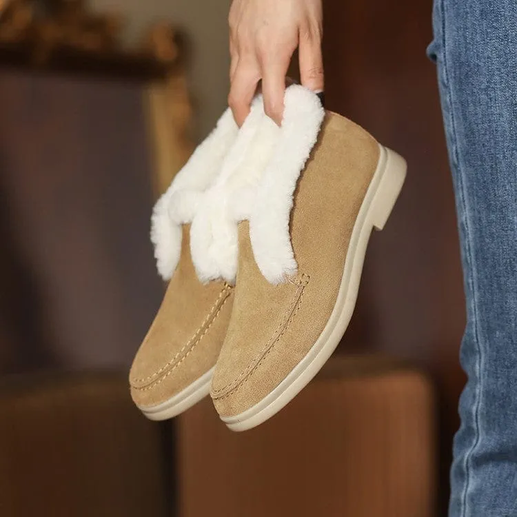 Casual Suede Slip On Fur Lining Ankle Boots