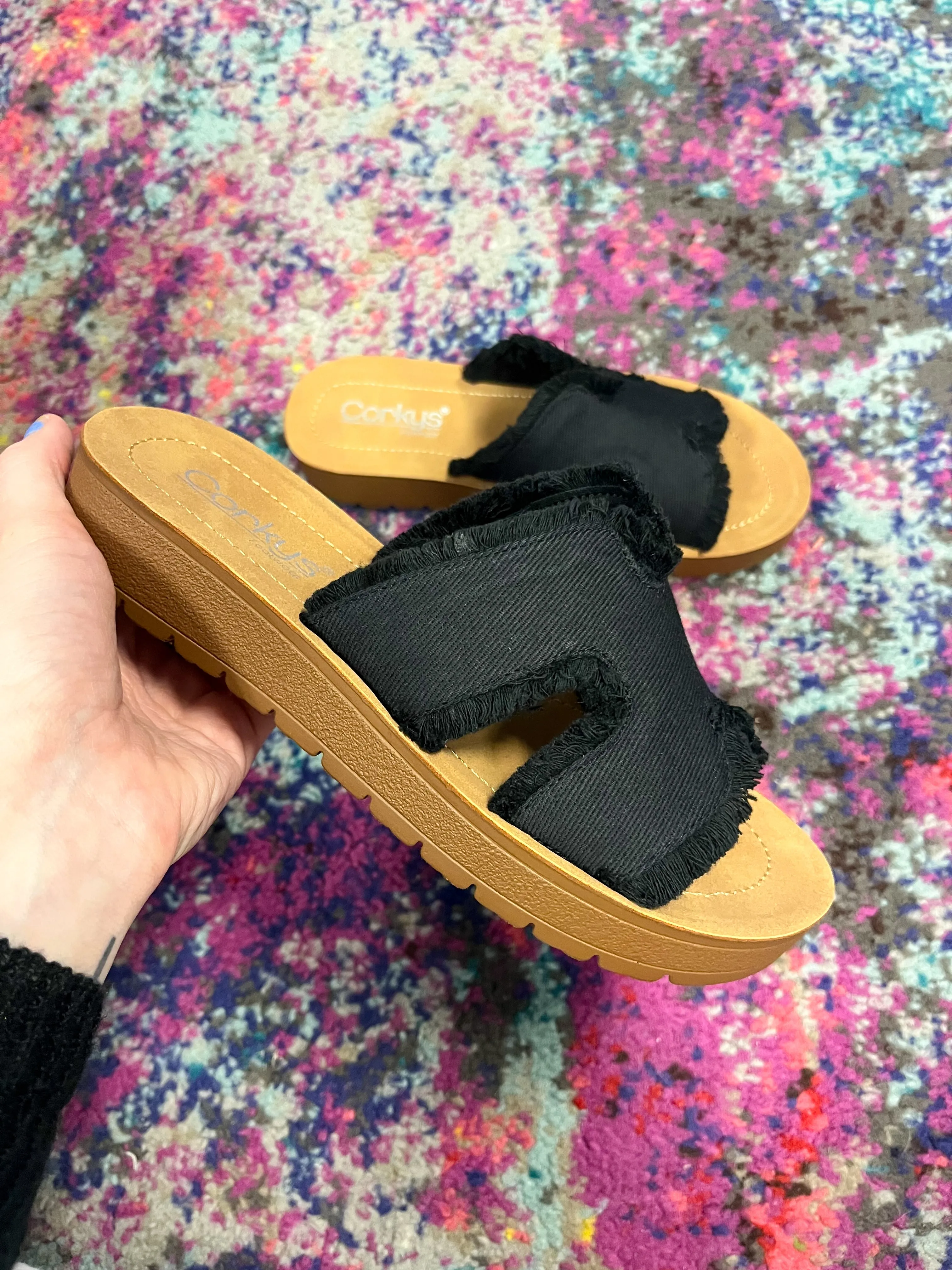 Corky's Hold Please Sandal - Black Frayed