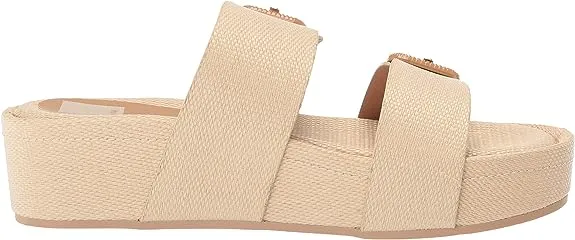 Dolce Vita Coryn Wheat Raffia Fashion Women Platform Double Strap Slip On Sandal