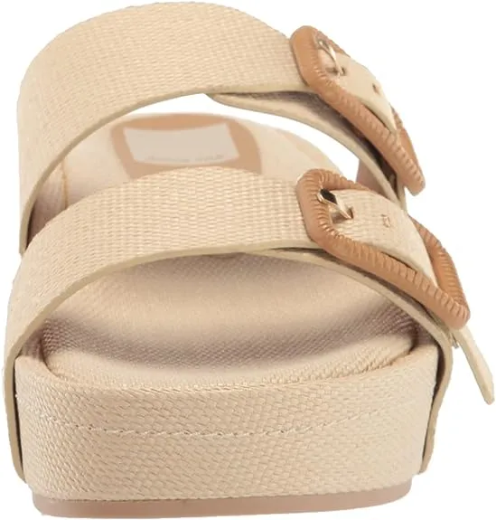 Dolce Vita Coryn Wheat Raffia Fashion Women Platform Double Strap Slip On Sandal