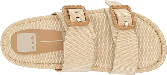 Dolce Vita Coryn Wheat Raffia Fashion Women Platform Double Strap Slip On Sandal