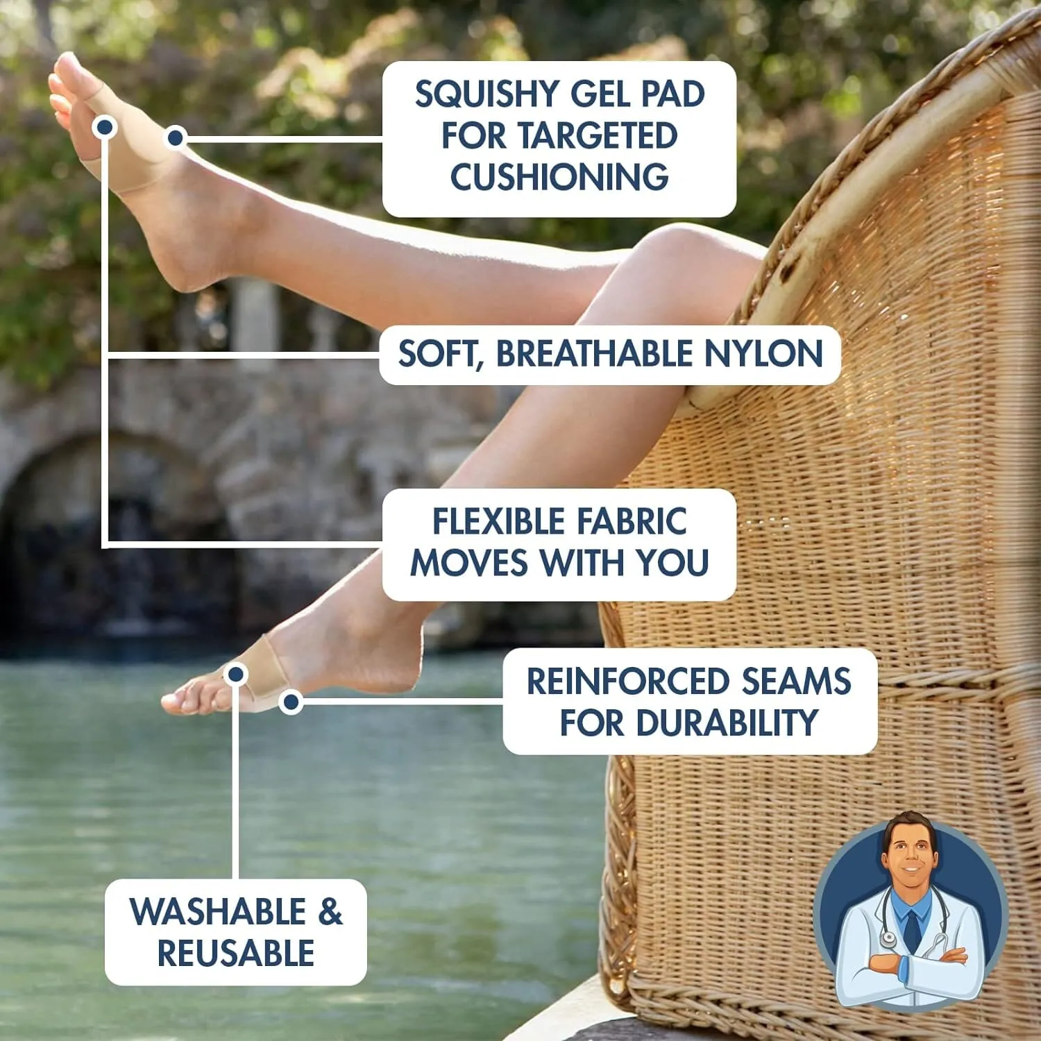 Dr. Frederick's Original Bunion Sleeves - 2ct. - Thin Bunion Relief Socks - Orthopedic Bunion Cushion for Women & Men - Gel Pad Bunion Guard, Big Toe Separator
