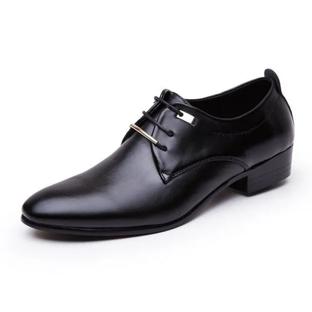 Men Leather Shoes Fashion Business Flats Lace Up Pointed Toe Oxford Shoes