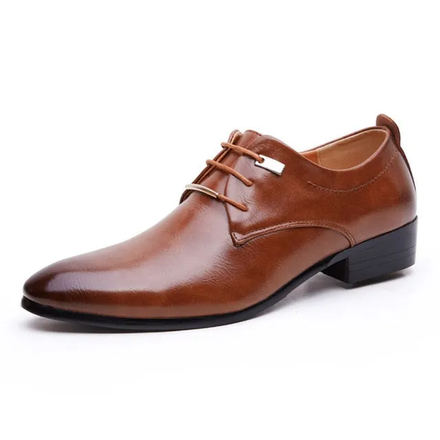 Men Leather Shoes Fashion Business Flats Lace Up Pointed Toe Oxford Shoes