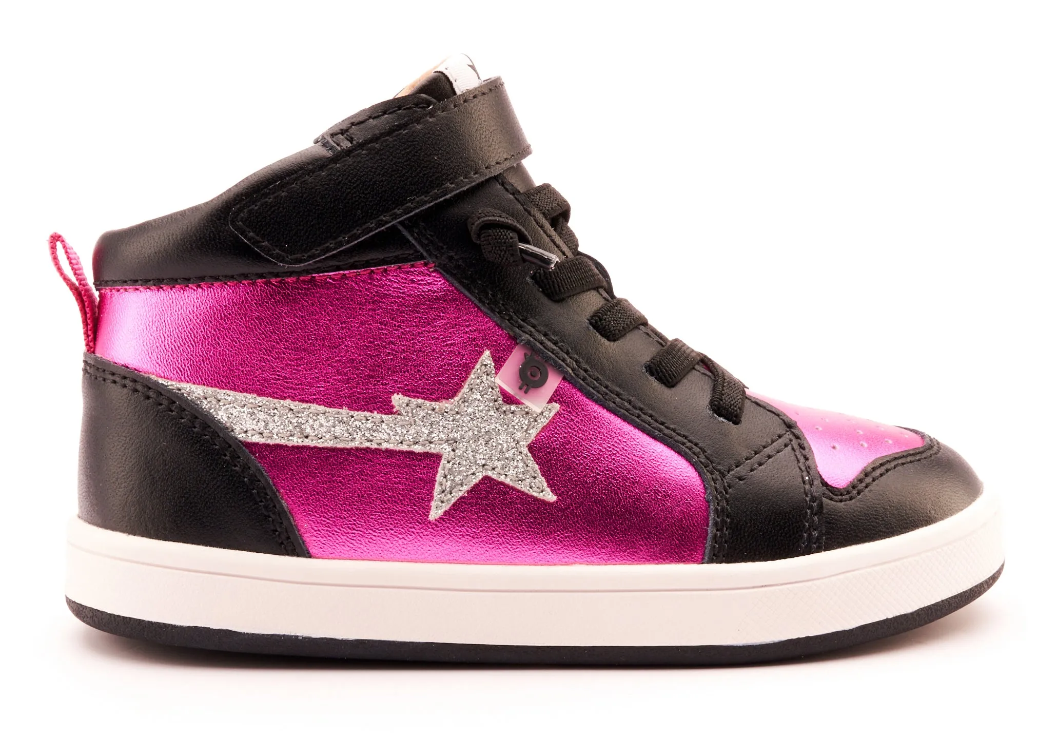Old Soles Girl's 1007 Team-Star Casual Shoes - Fuchsia Foil / Glam Argent / Black / White Black Sole
