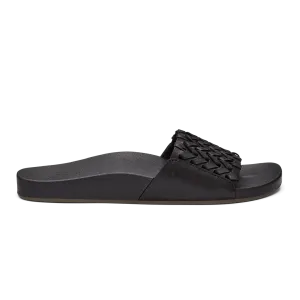 OluKai Women's Kamola Leather Slides- Black