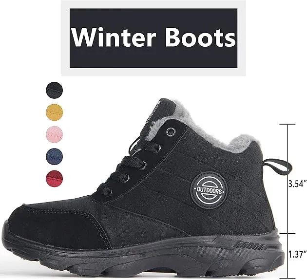 Weweya Snow Black Fashion Lace Up Winter Ankle Boots Fur Waterproof Snow Boots