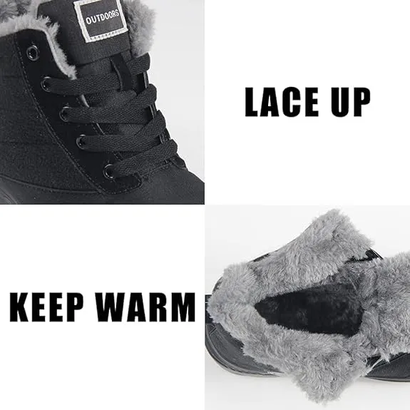 Weweya Snow Black Fashion Lace Up Winter Ankle Boots Fur Waterproof Snow Boots