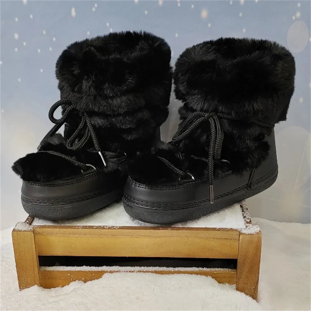 Women's White Faux Fur Mid-Calf Winter Boots – 2024 Fluffy Platform Snow & Ski Boots, Waterproof